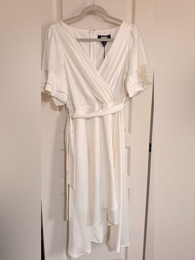 DKNY Ivory Wrap Maxi Dress with Flutter Sleeves